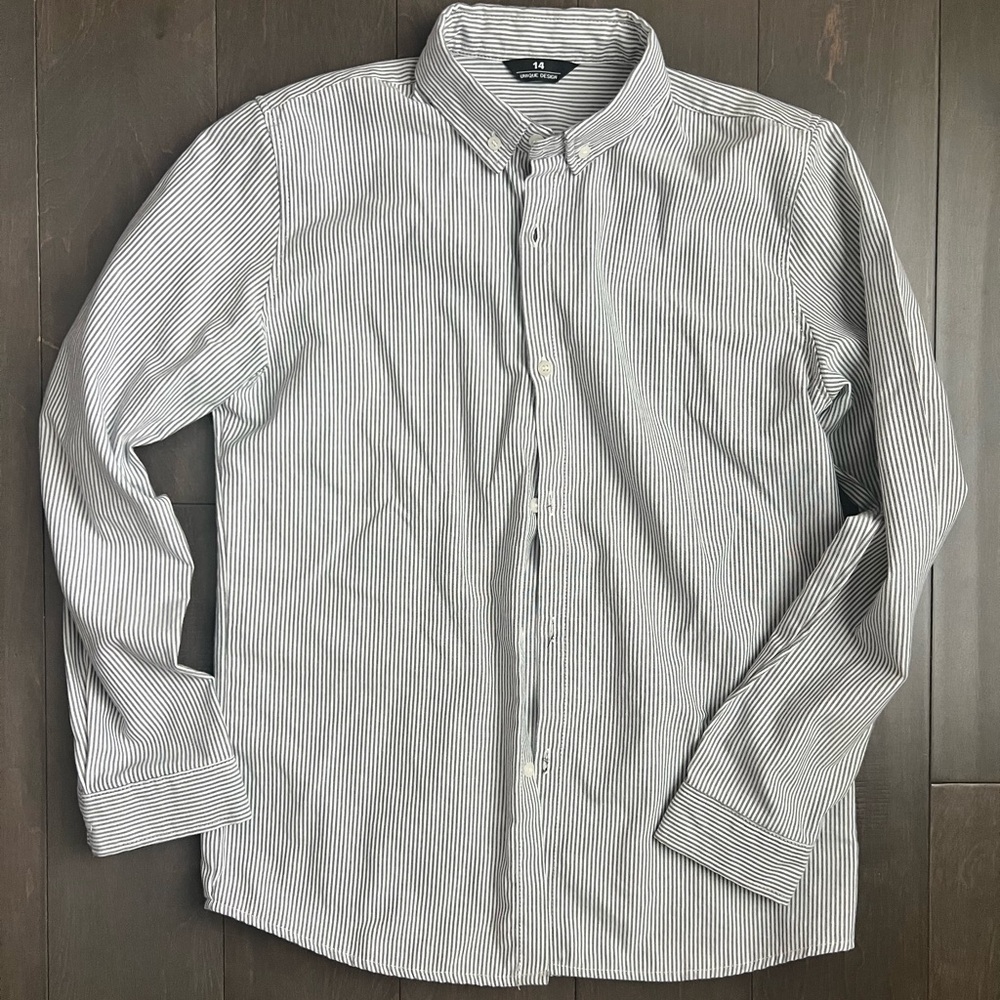 Classic Black and White Striped Youth Button Down Shirt